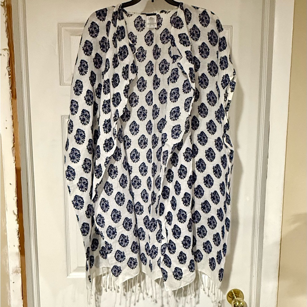 J. Crew White and Blue Seaside Kimono